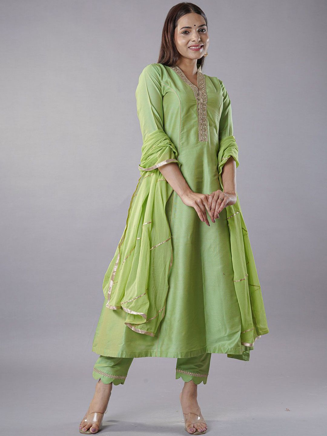 Utsav Fashion Floral Yoke Design Sequinned Cotton Silk Kurta with Trousers & Dupatta-picture-56