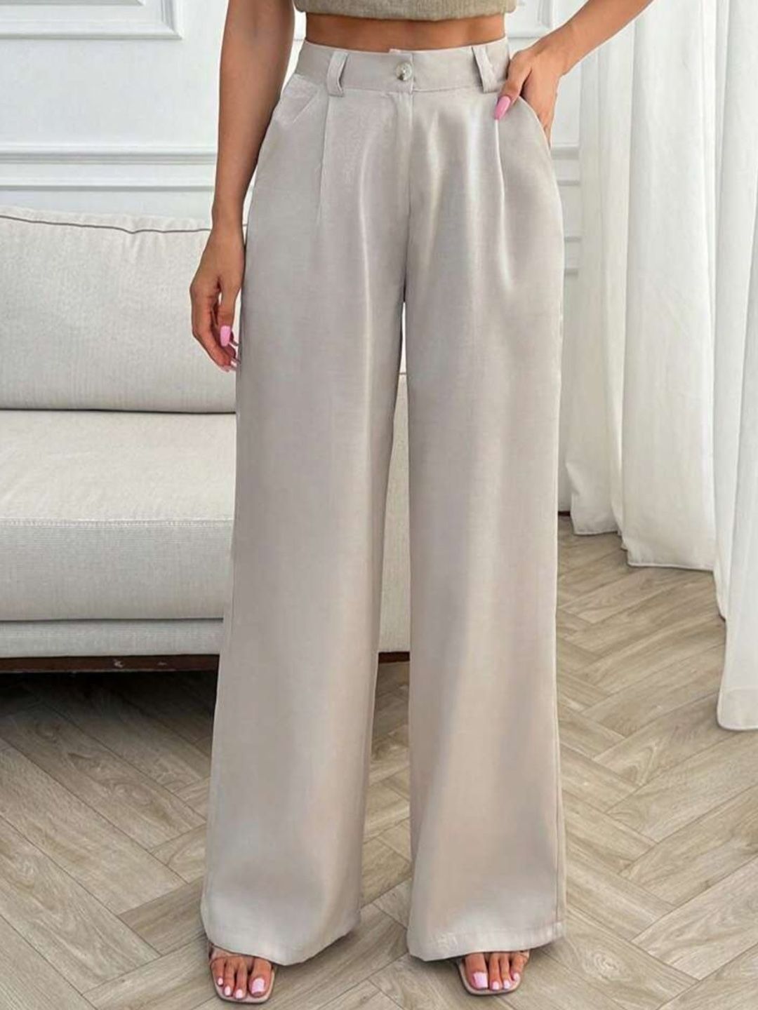 Next One Women Smart High-Rise Easy Wash Pleated Trousers-picture-16