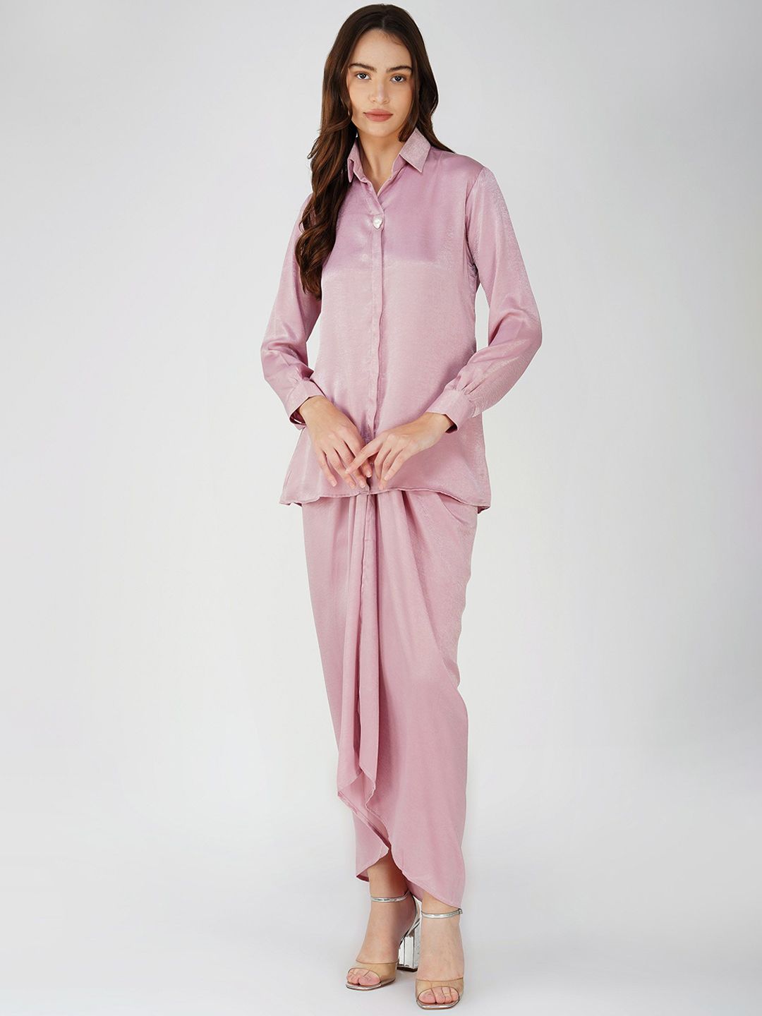 Bindigasm cosmopolitan Collar Neck Silk Shirt With Stone & Drape Skirt-picture-37