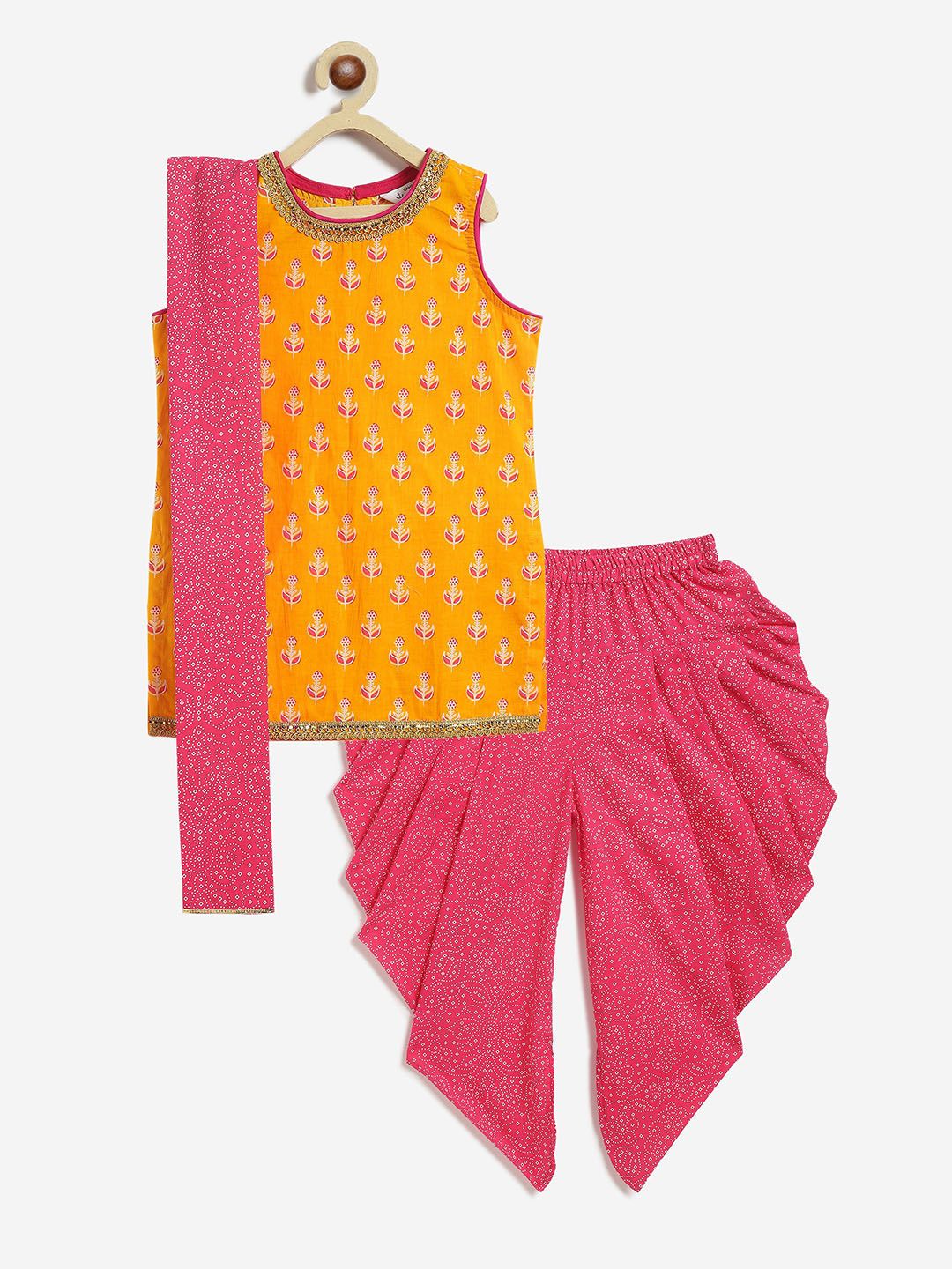Campana Girls Floral Printed Pure Cotton Straight Kurti With Patiala & Dupatta-picture-16