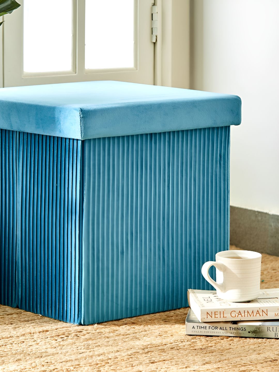 Home Centre Blue Foldable Ottoman with Storage-image-9