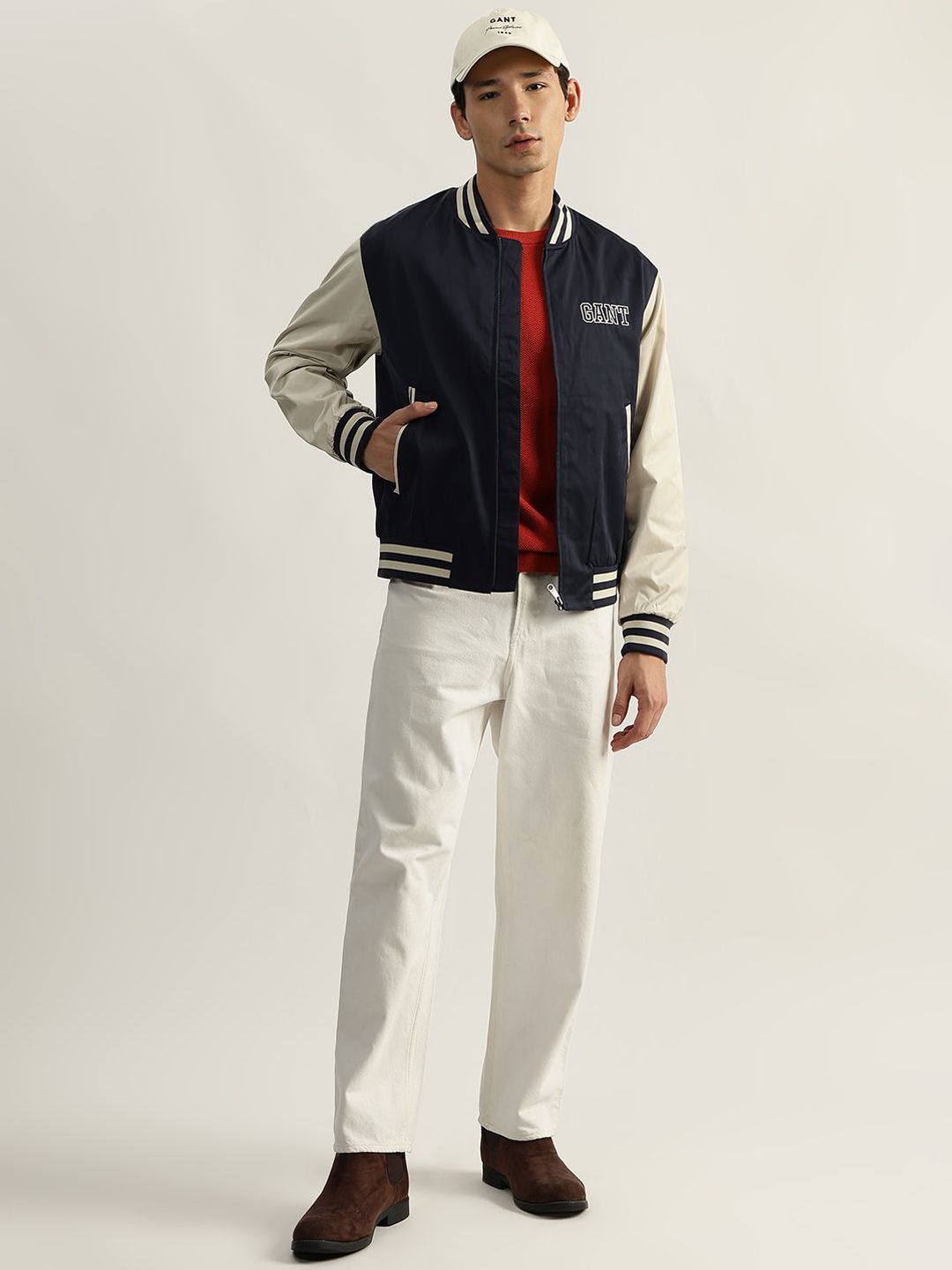 Buy GANT Men Stand Collar Colourblocked Casual Varsity Jacket