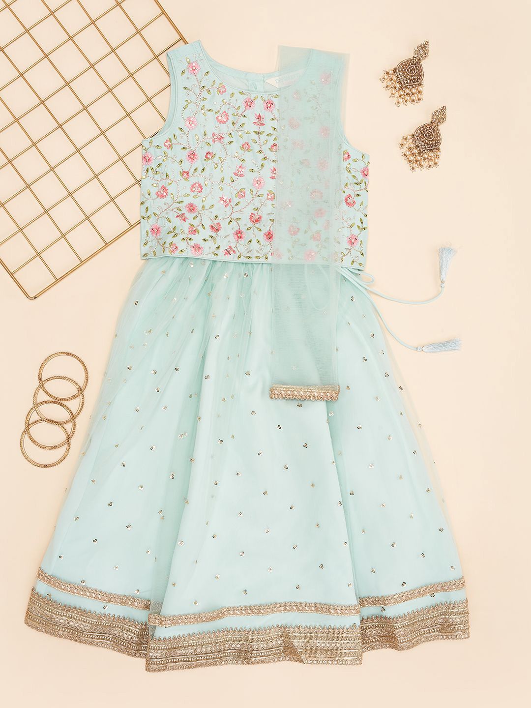 AKKRITI BY PANTALOONS Girls Embroidered Sequinned Ready to Wear Lehenga & Blouse With Dupatta-picture-33