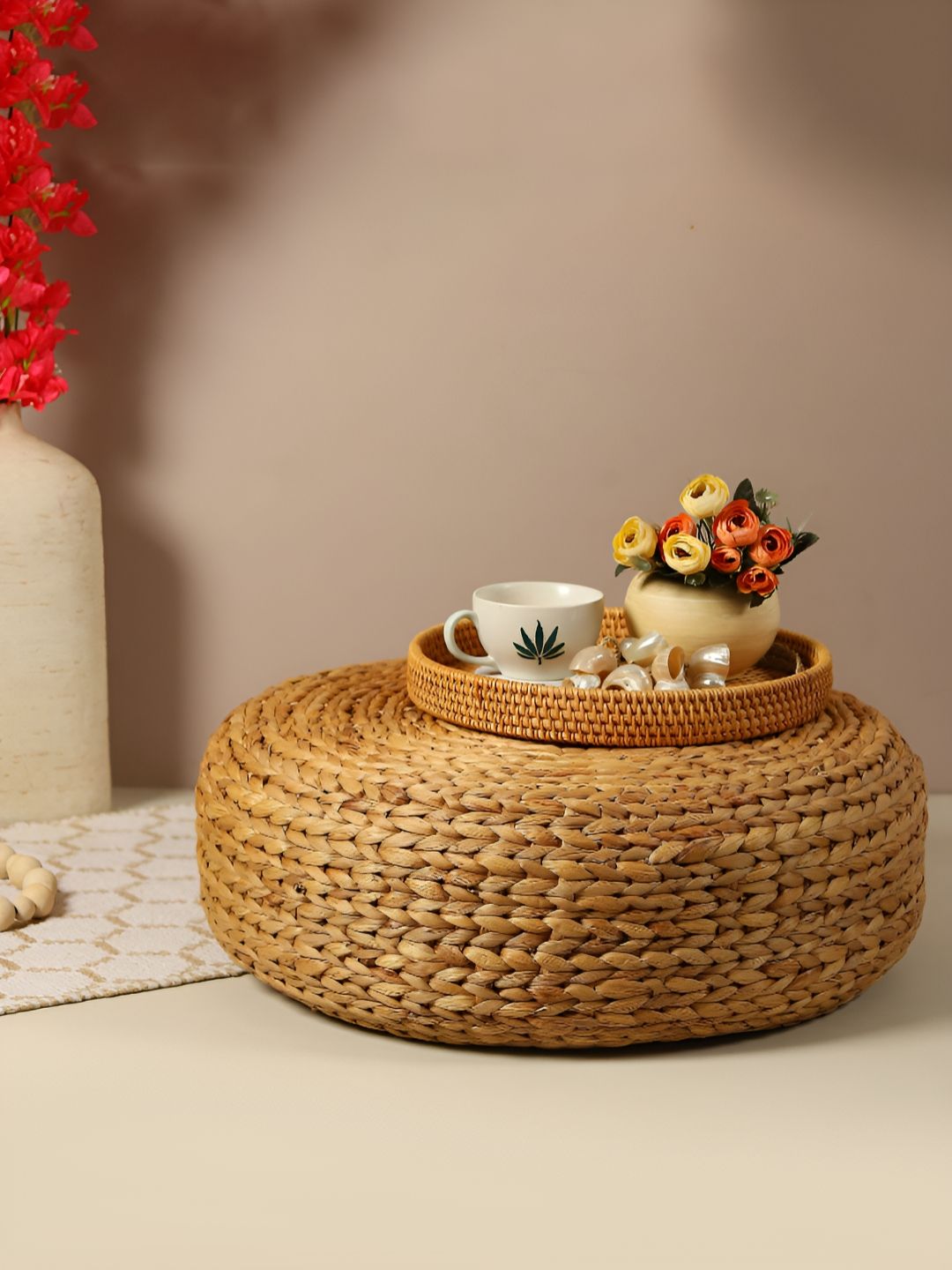 HABERE INDIA Beige Round Ottoman-picture-28