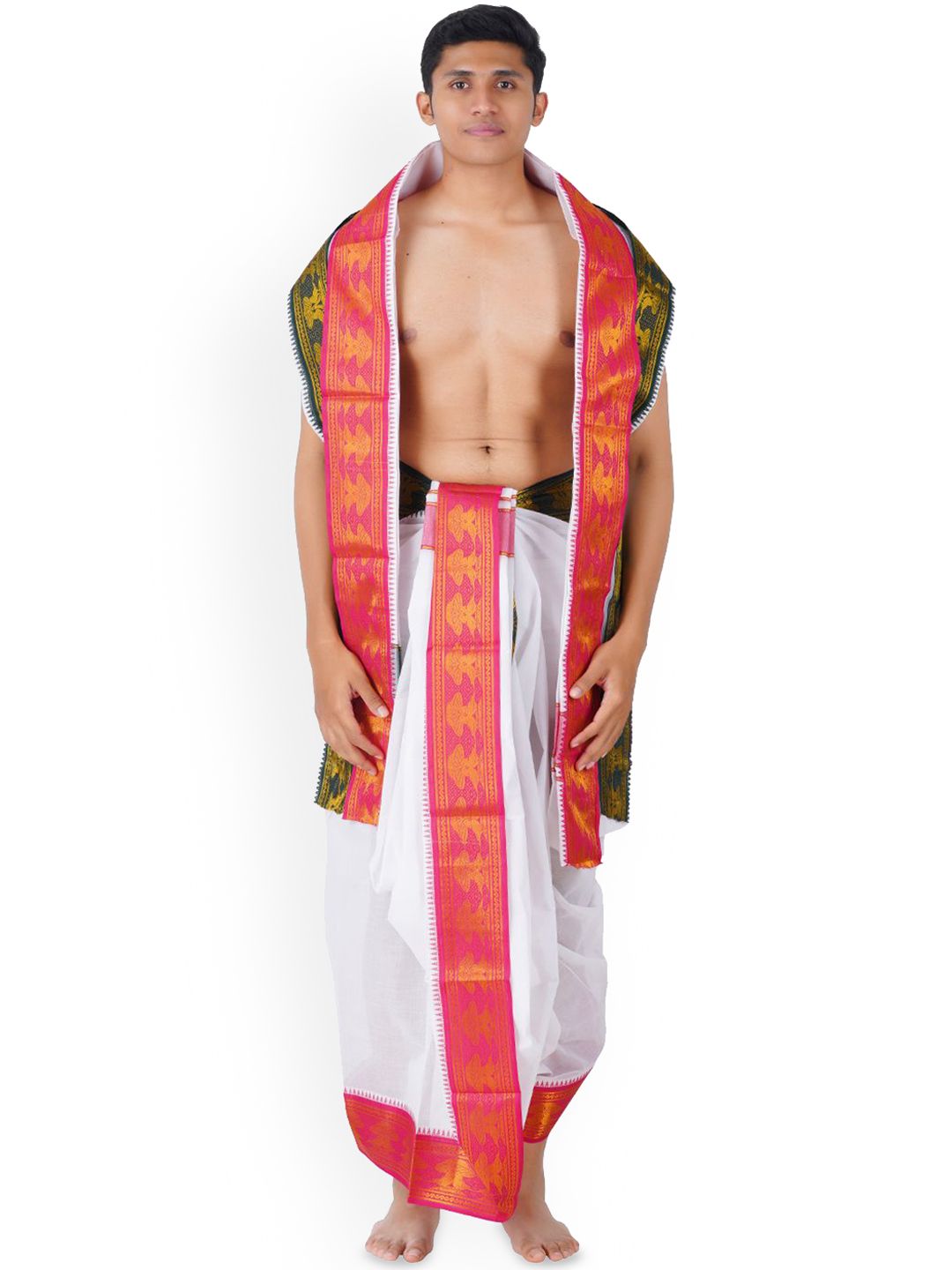 Ethazh Men Cotton Dhoti & Matching Border Angavastram-picture-53