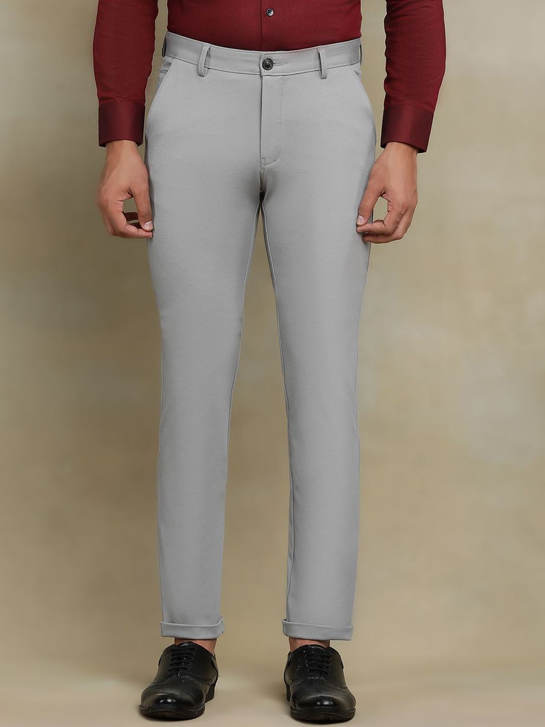 JB STUDIO Men Slim Fit Mid-Rise Cotton Formal Trousers-image-48