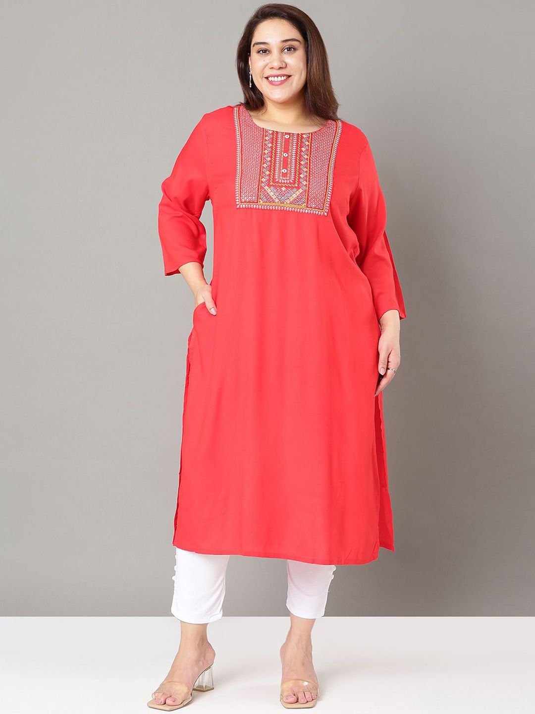 Sztori Floral Embroidered Yoke Design Sequined Straight Kurta-picture-58