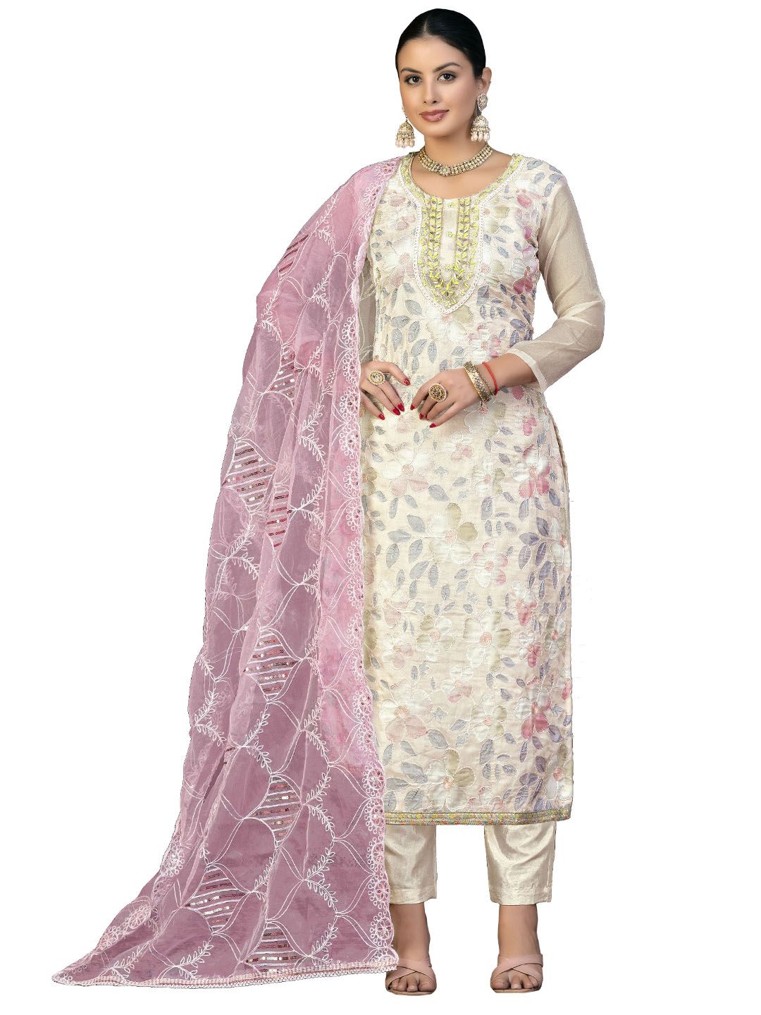 Maroosh Floral Embroidered Organza Unstitched Dress Material-picture-47