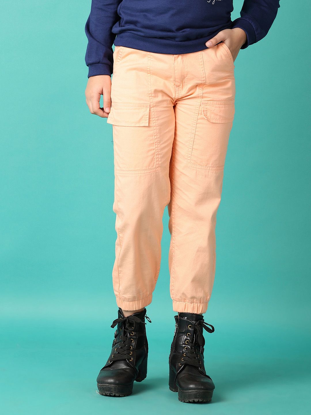 V-Mart Girls Solid Cotton Mid-Rise Regular Fit Cargos-picture-51