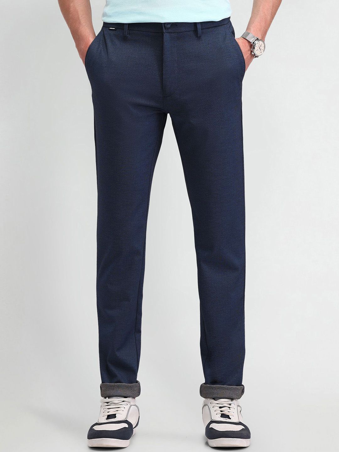 Arrow Sport Men Textured Urban Slim Mid-Rise Regular Trousers-picture-24