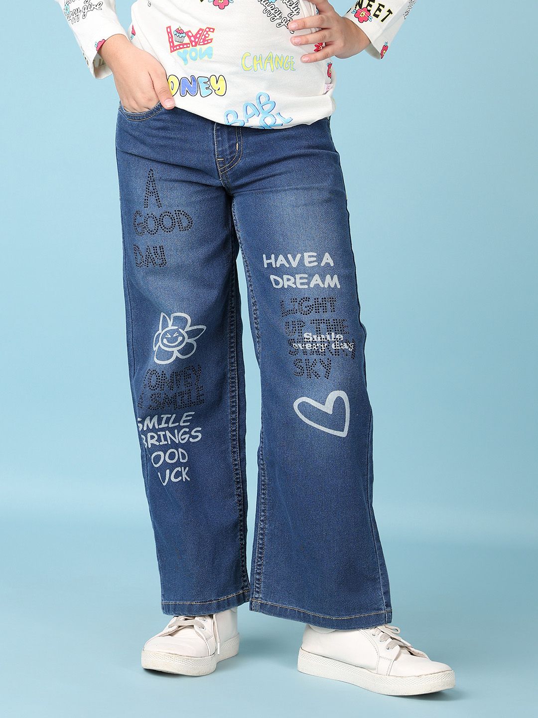 V-Mart Girls Cotton Blue Straight Fit Highly Distressed Light Fade Stretchable Jeans-picture-36