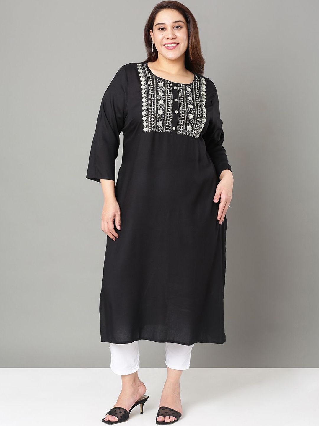 Sztori Floral Embroidered Yoke Design Sequined Straight Kurta-picture-51