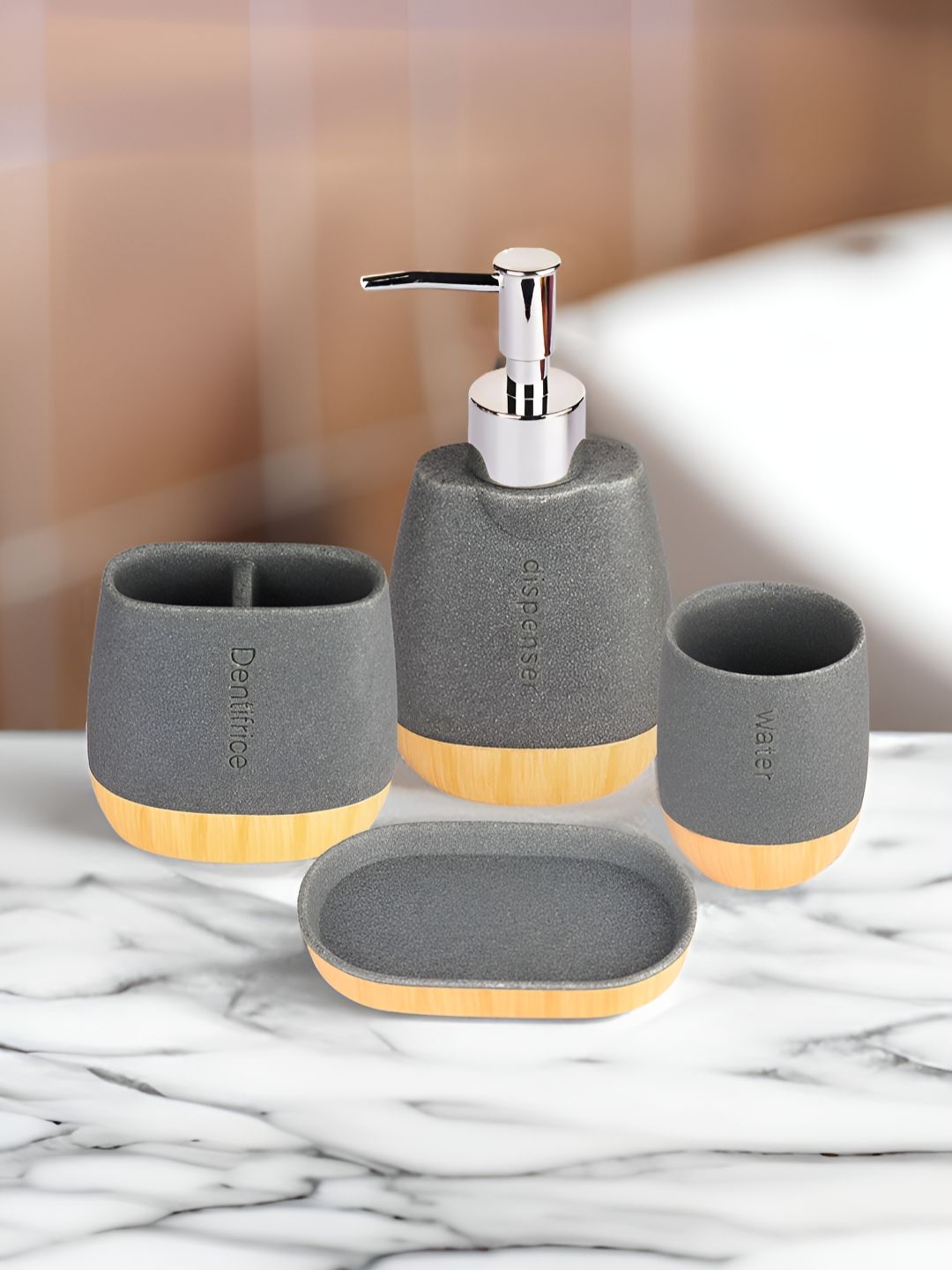 The Better Home Grey 4 Pieces Bath Accessories Set-image-0
