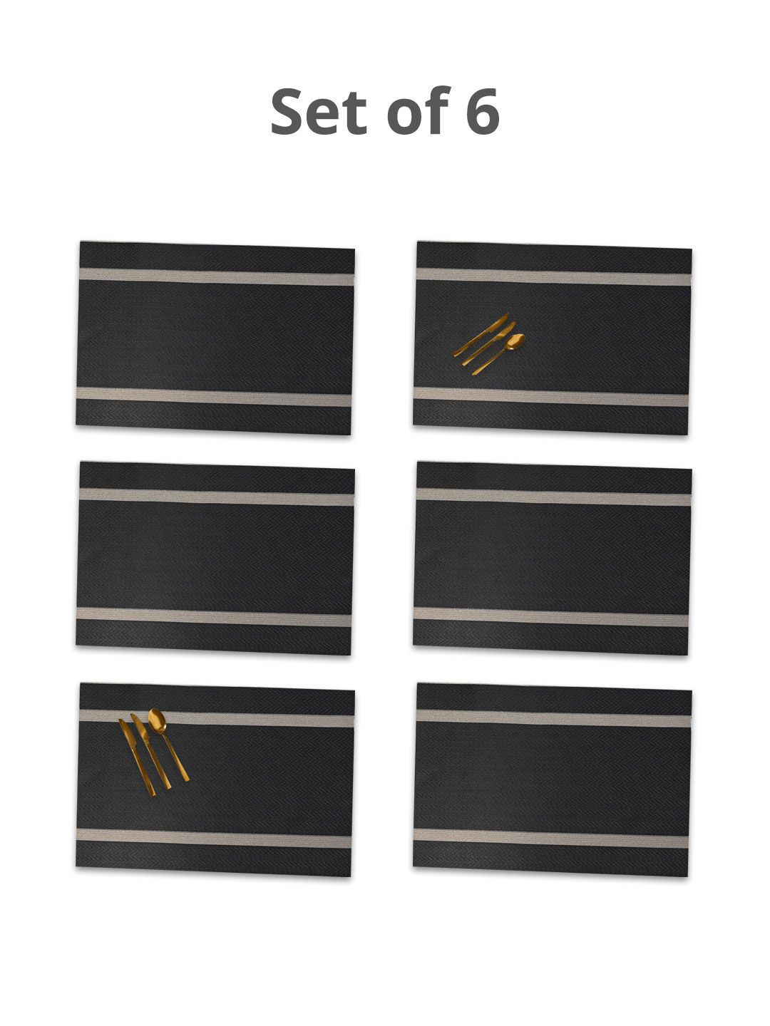 MARKET99 Black & Gold Toned 6 Pieces Textured Rectangle Table Placemats-picture-26