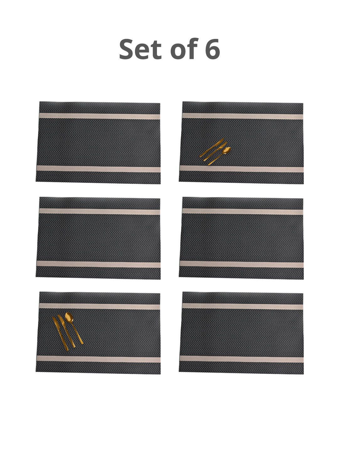 MARKET99 Brown & Black 6 Pices Textured Table Placemats-picture-23