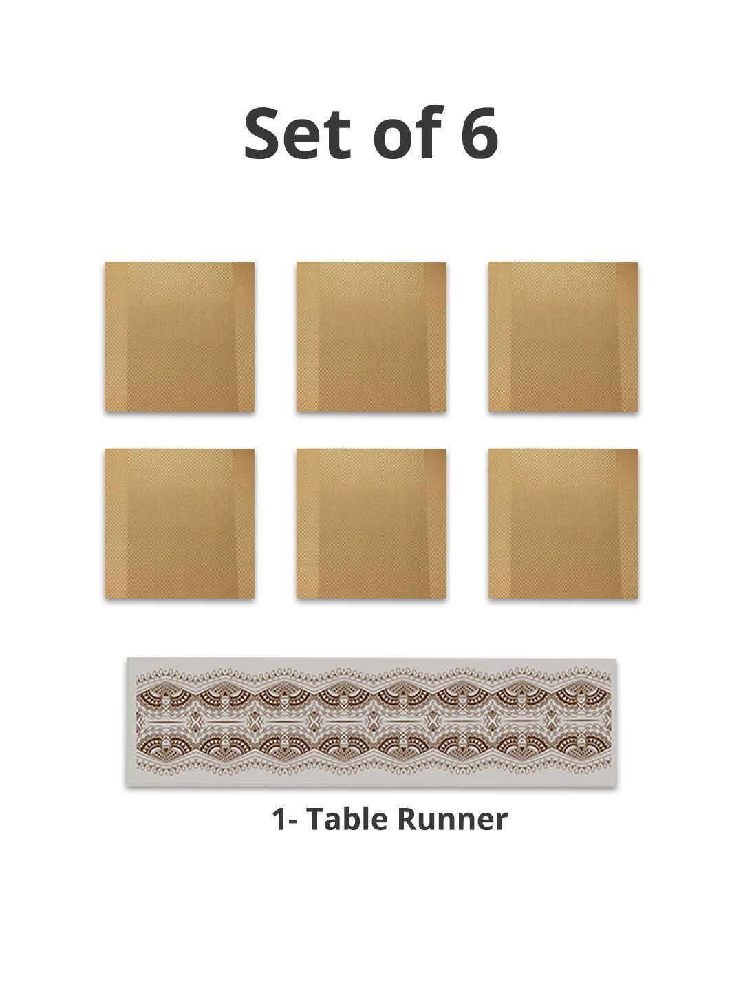 MARKET99 Gold Toned & Beige 7 Pieces Textured Table Linen Set-picture-13