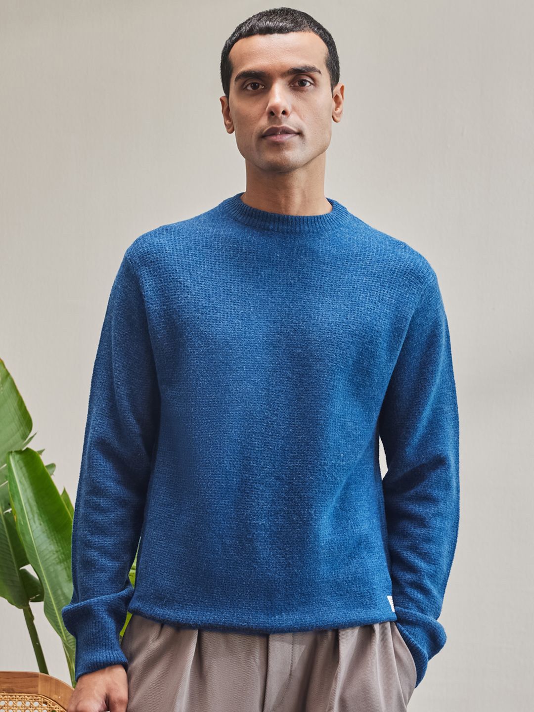 Mr Bowerbird Men Solid Liberal Fit Self Textured Valley Sweater-image-32