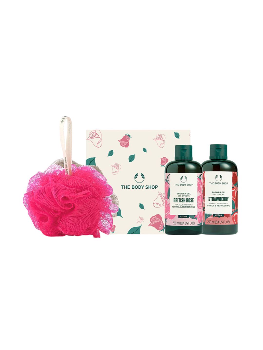 THE BODY SHOP 3Pcs British Rose Showering Gel-250ml & Strawberry Gel- 250 ml With Loofah-image-44