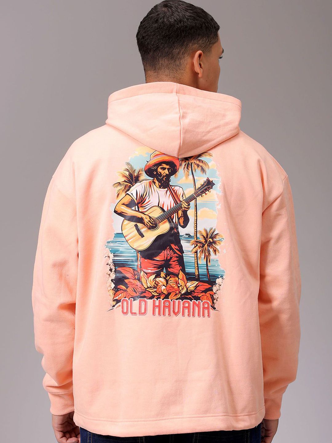 The Indian Garage Co Men Peach Printed Long Sleeves Pullover Hooded Neck Sweatshirt-image-20