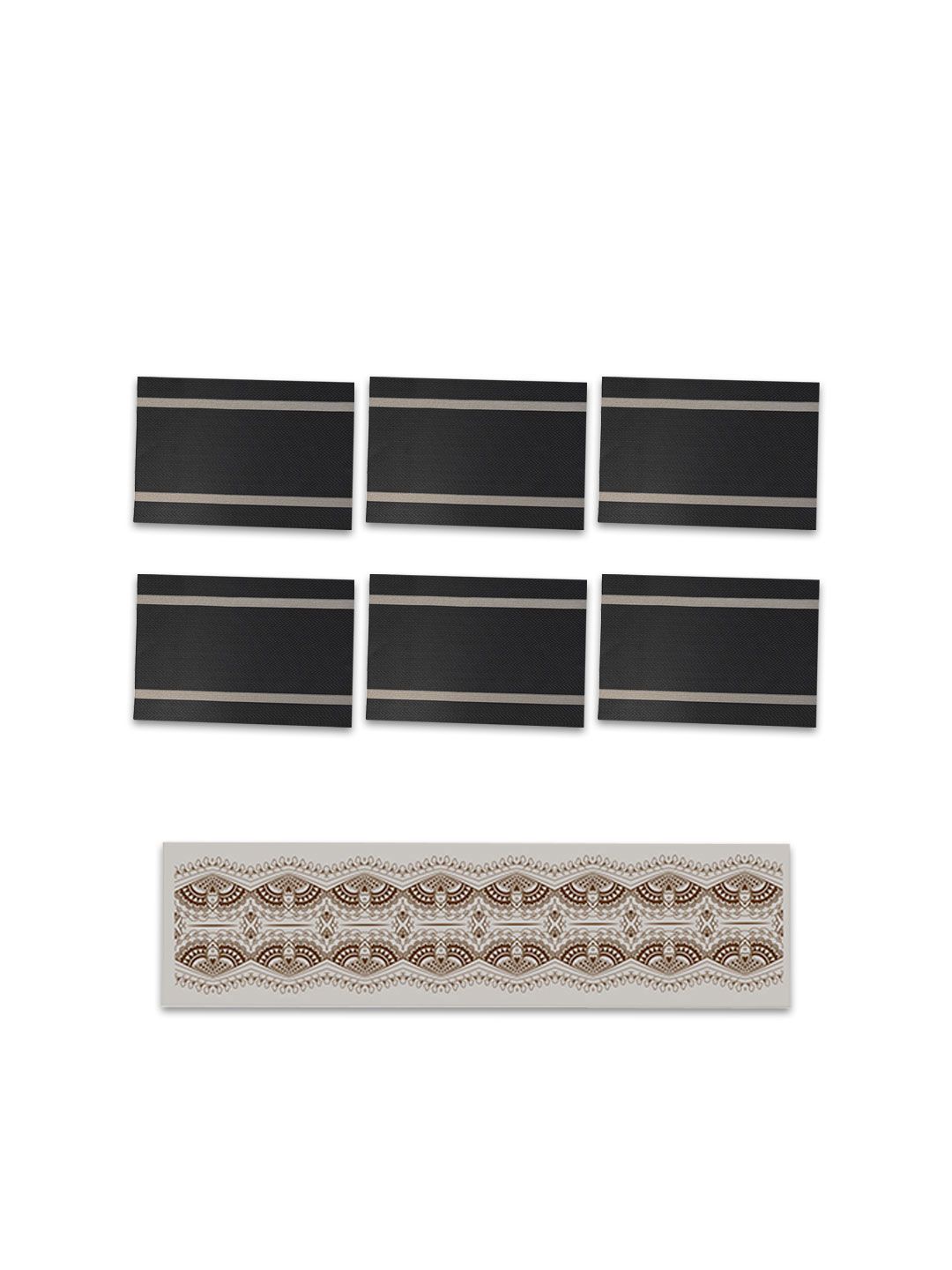 MARKET99 Black & Beige 7 Pieces Textured Table Linen Set-picture-12