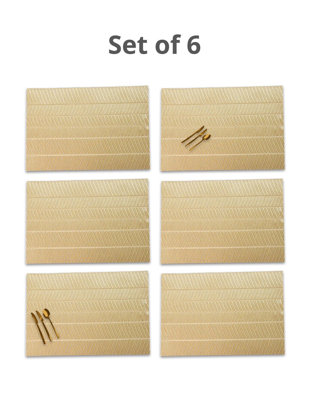 MARKET99 Gold Toned 6 Pieces Textured Rectangle Table Placemats-picture-27