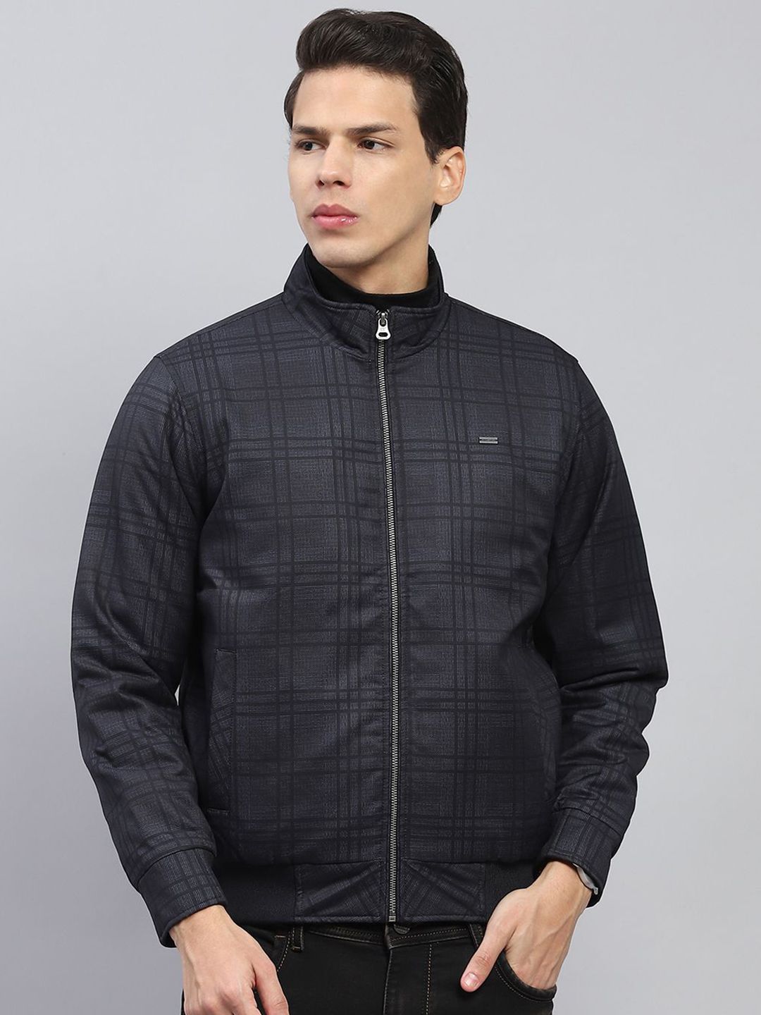 Monte Carlo Men Mock Collar Checked Casual Open Front Jacket-picture-47