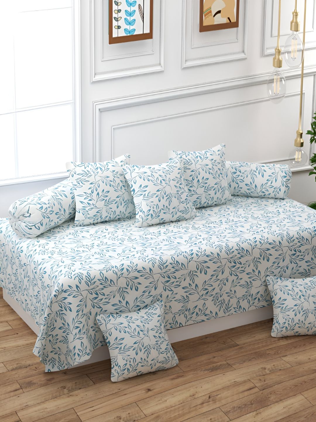 BELVOSTUM Set Of 8 White Printed Diwan Set-image-5