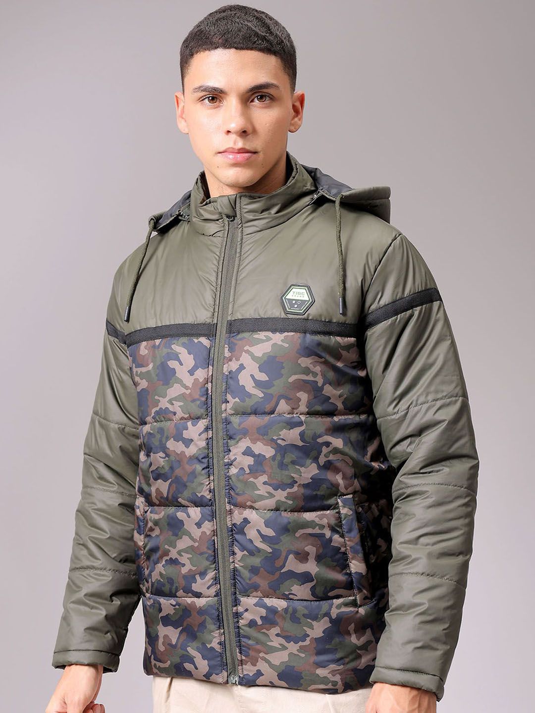 The Indian Garage Co Men Camouflage Quilted Jacket with Patchwork-picture-45