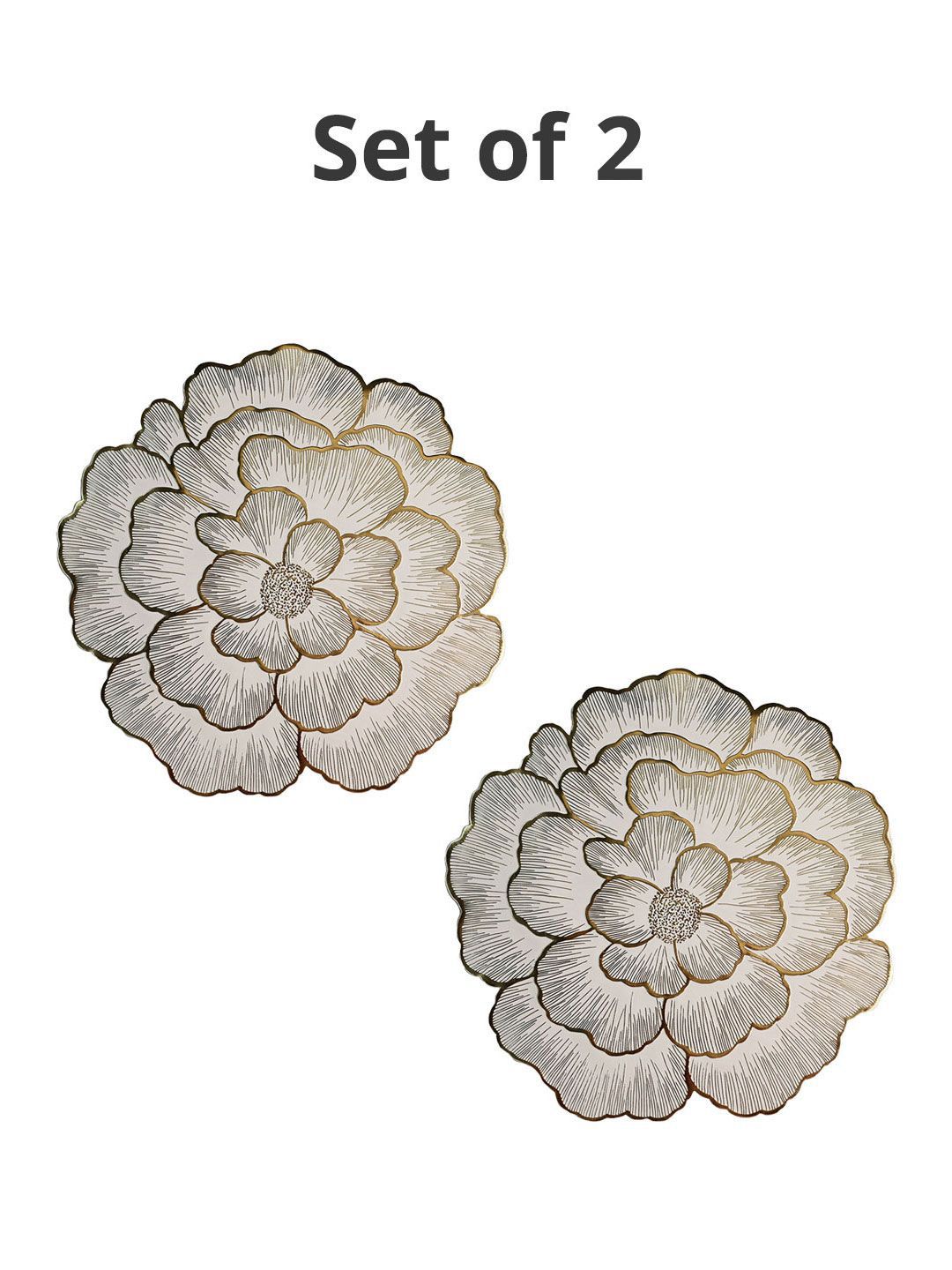 Market99 Gold Toned 2 Pieces Textured Flower Table Placemats-image-3