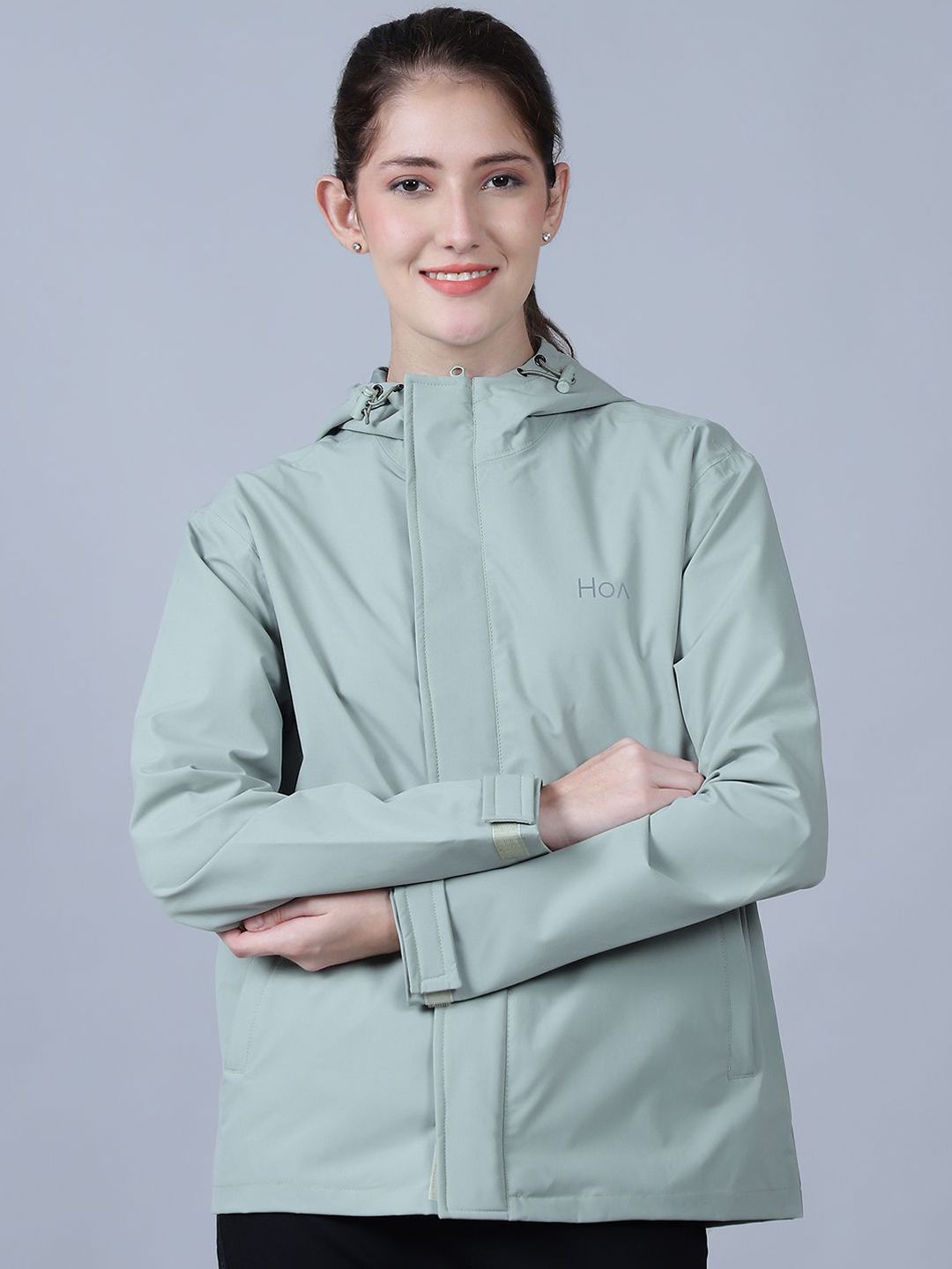 HOUSE OF VEDAS Women Hooded Solid Casual Sporty Jacket