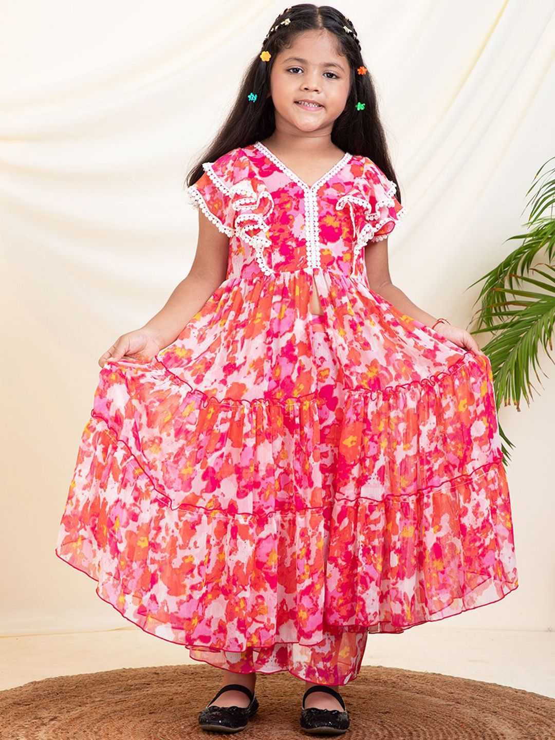 Bugandbees Girls Floral Printed V-Neck Anarkali Kurta & Palazzos-picture-13