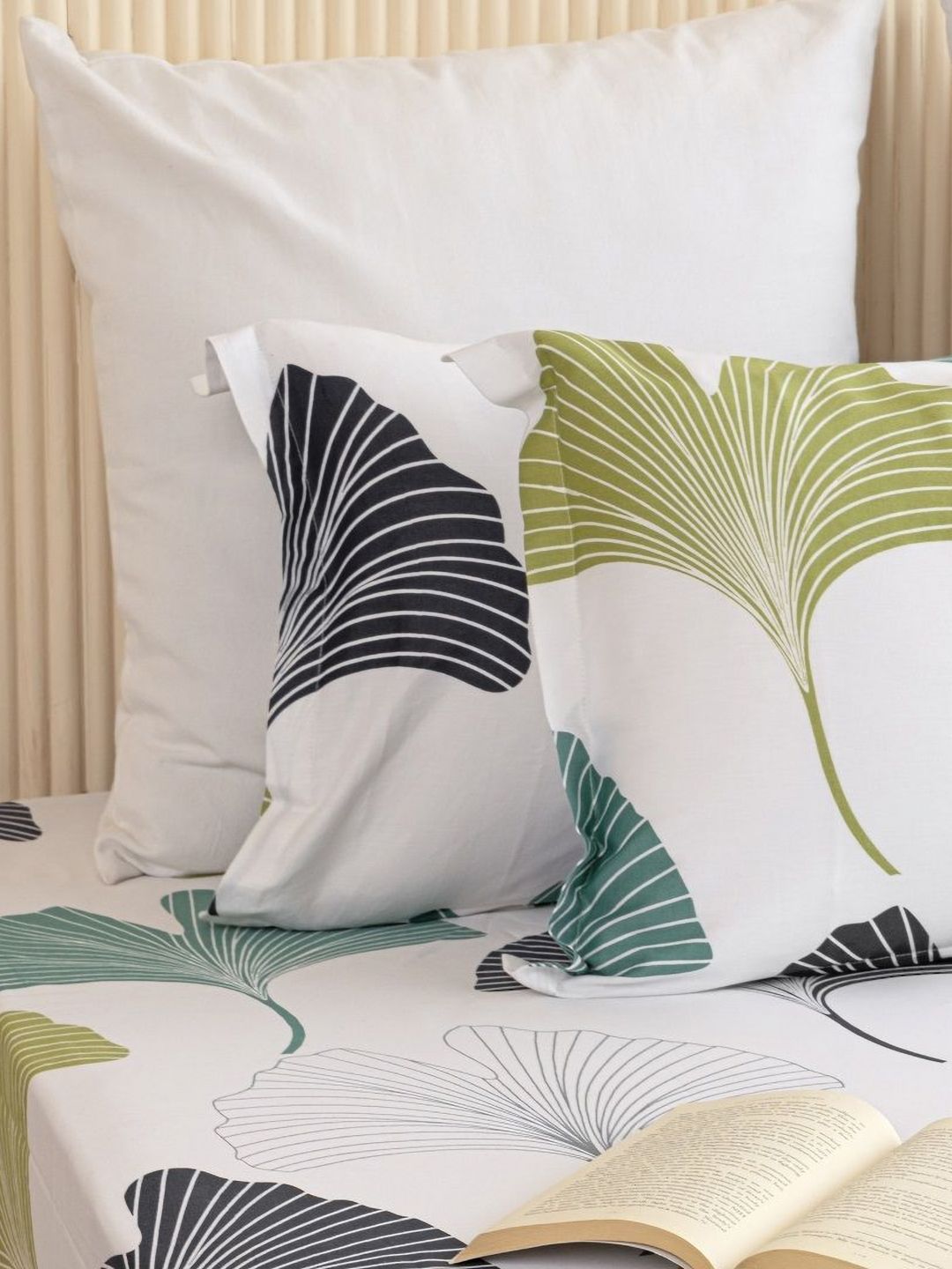 HOMEMONDE White & Blue 2 Pieces Self Design Pure Cotton Rectangle Pillow Covers-image-9