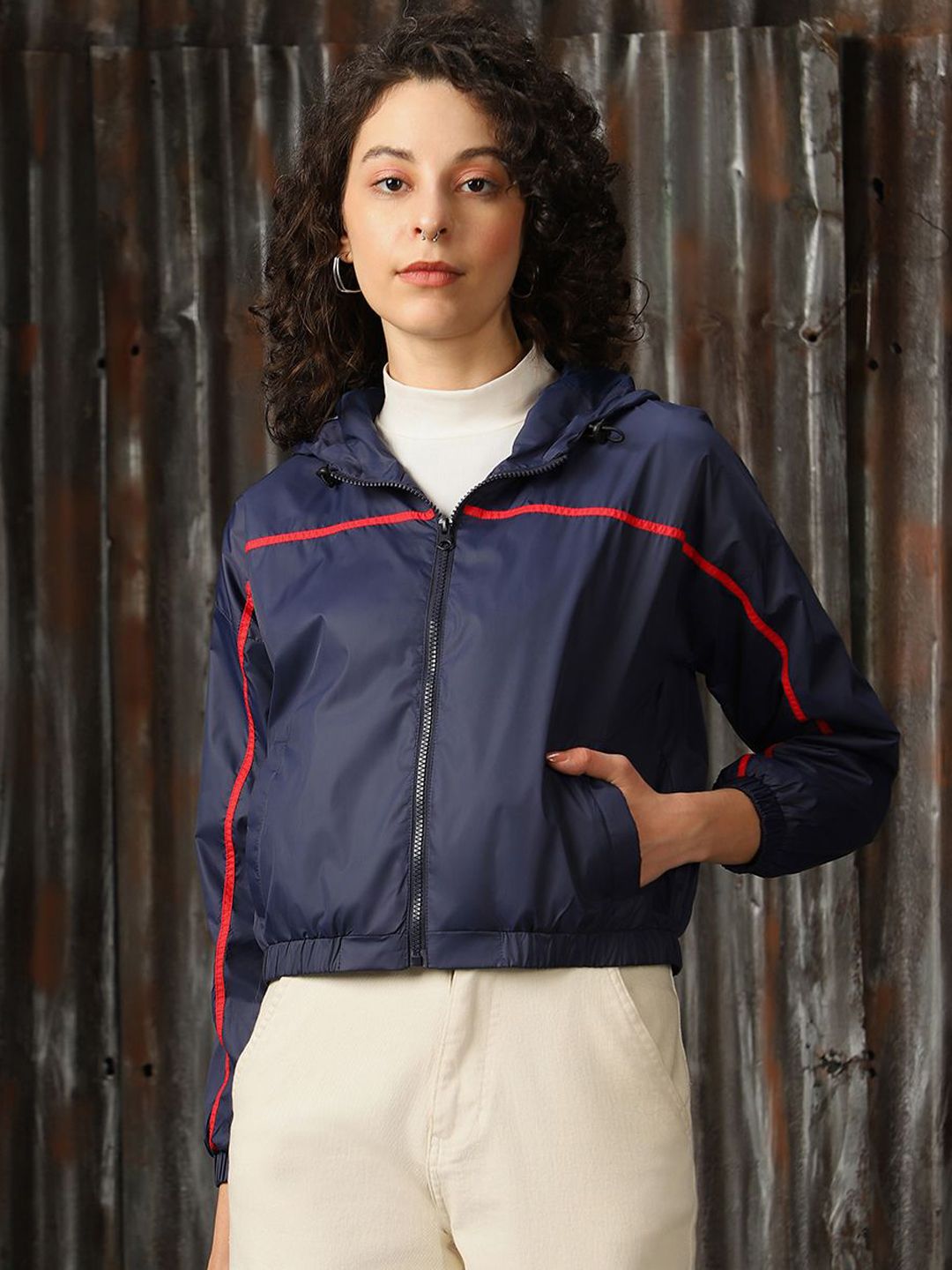 High Star Women Geometric Lightweight Bomber with Embroidered Jacket-picture-22