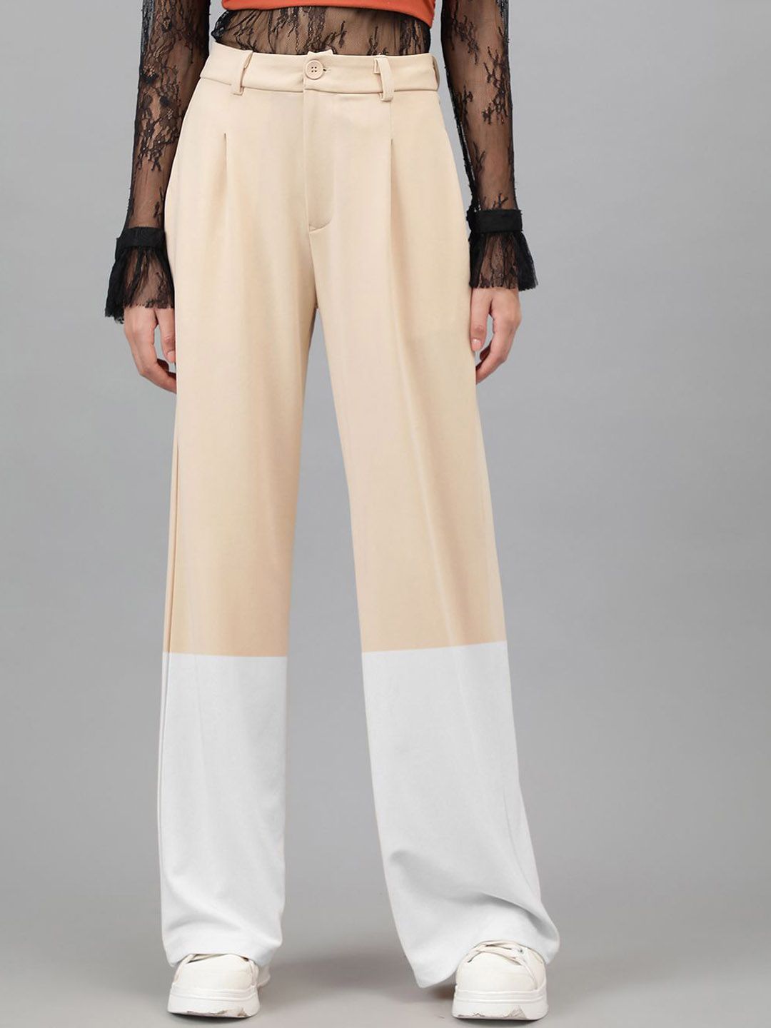 Kotty Women Colourblocked Relaxed Straight Leg Straight Fit High-Rise Easy Wash Trousers-picture-20