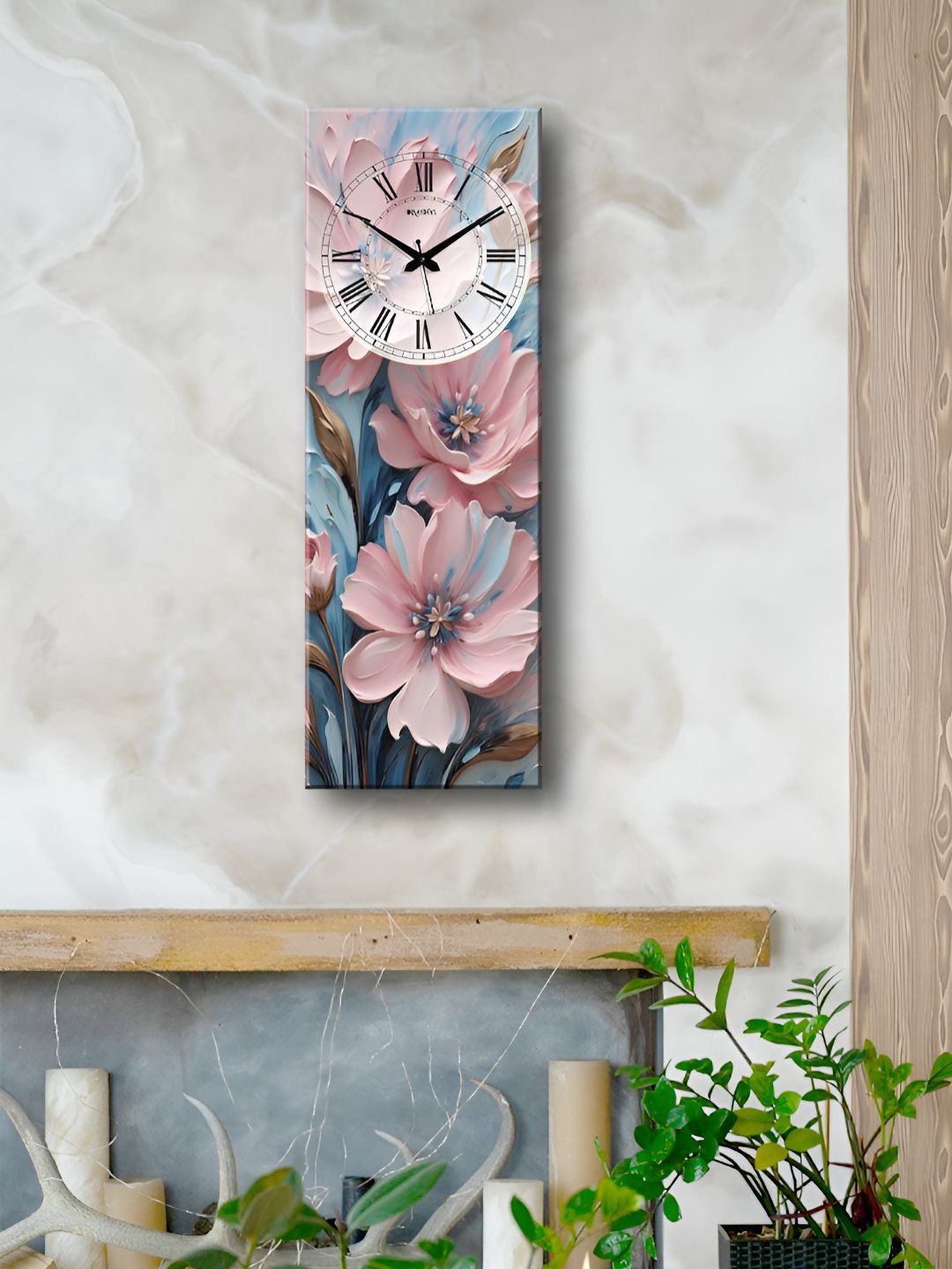 OLIVE TREE Peach-Coloured & Blue Printed Wooden Contemporary Analogue Wall Clock-picture-25