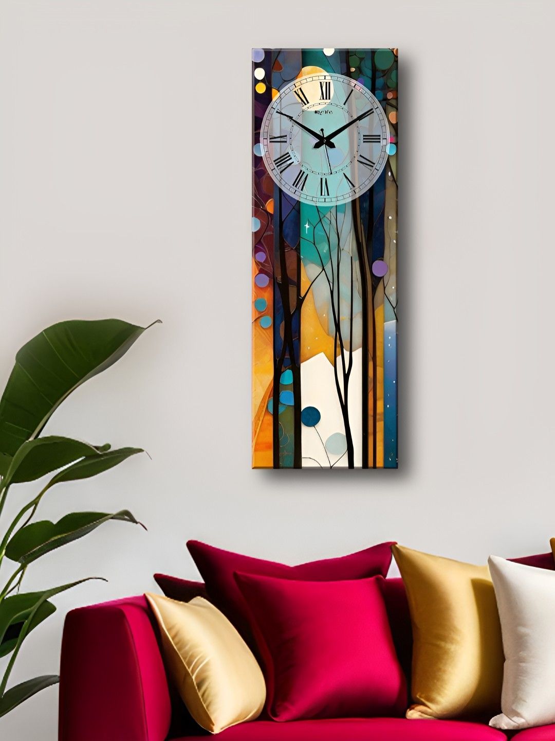 OLIVE TREE Blue & Mustard Yellow Printed Rectangle Wooden Contemporary Wall Clock