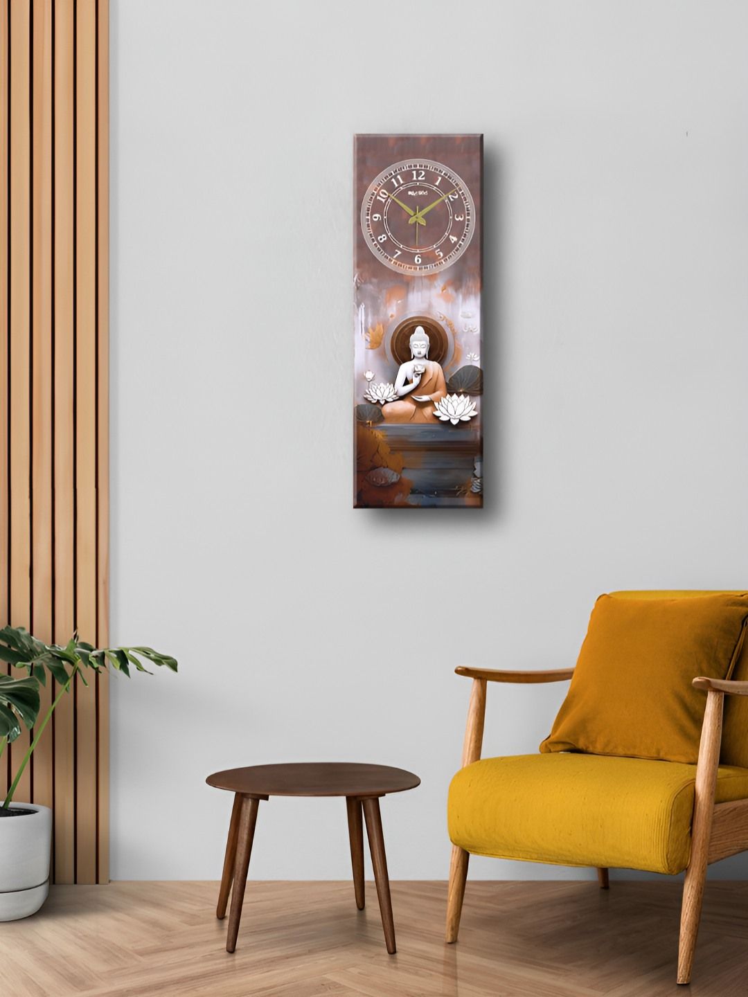 OLIVE TREE Brown & White Lord Buddha Printed Rectangle Wooden Contemporary Wall Clock-image-22