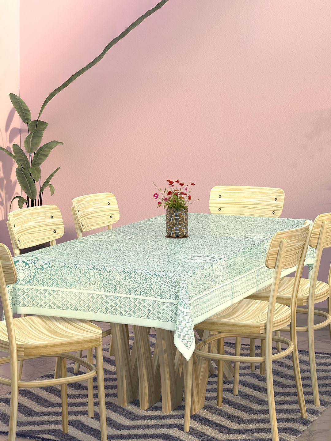 Kuber Industries Blue & White 2 Pieces Ethnic Motifs Printed Cotton 6-Seater Table Cover-picture-38