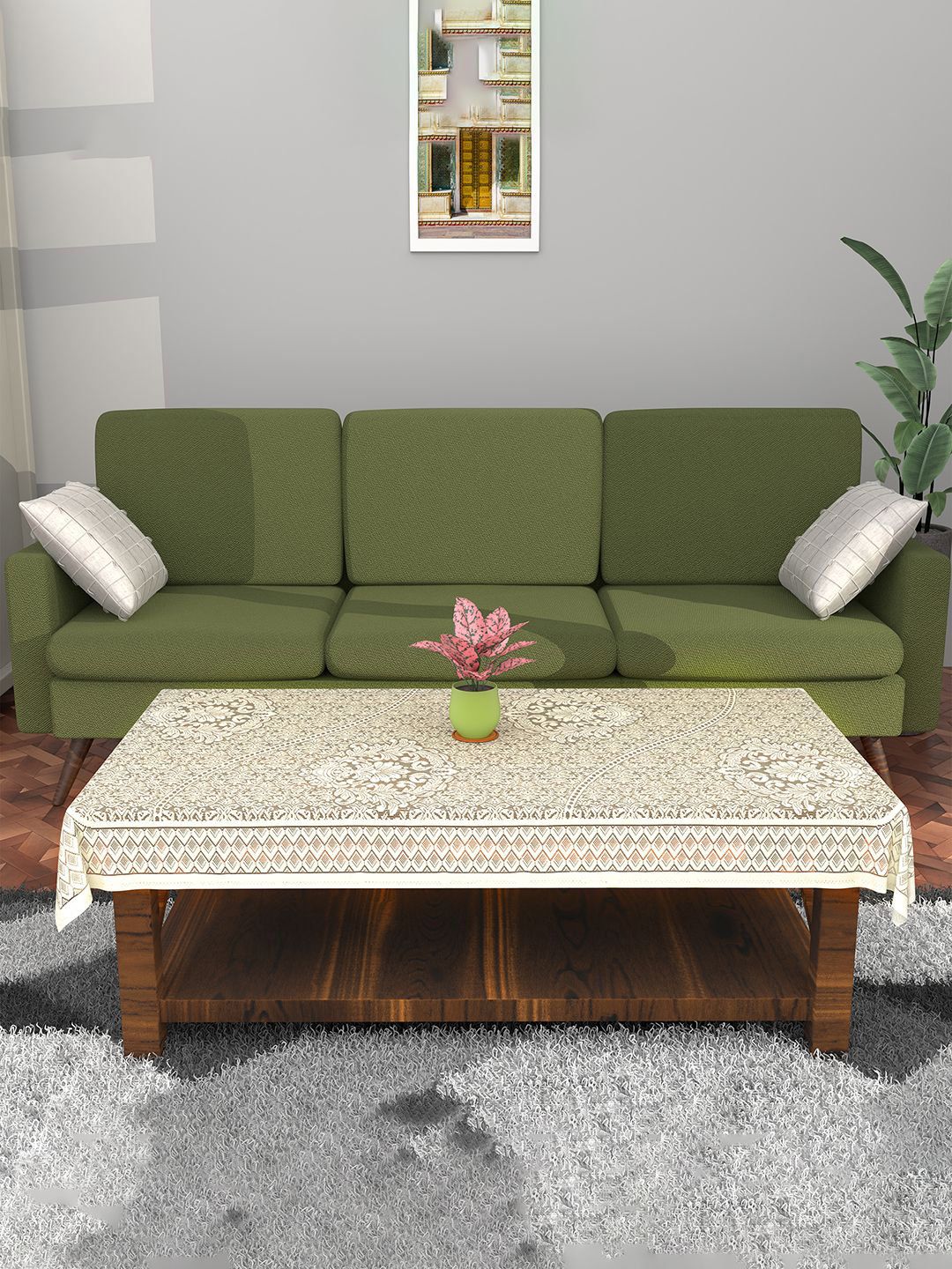 Kuber Industries Cream-Coloured & White Floral Printed Cotton 4-Seater Table Cover-picture-31