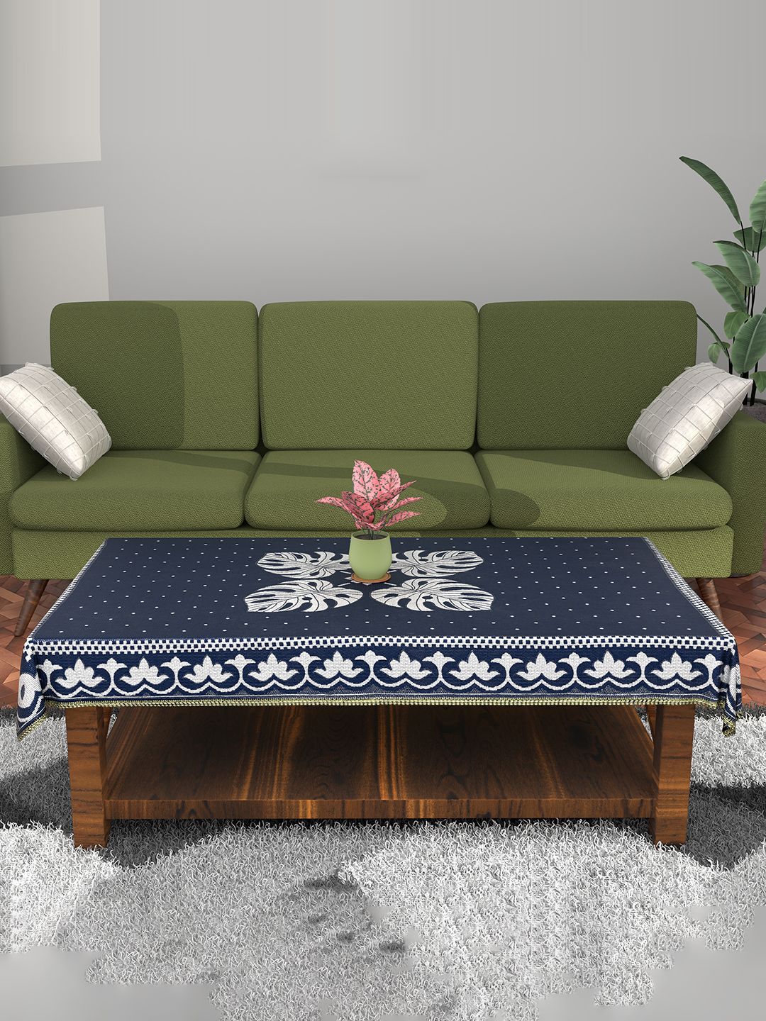 Kuber Industries Navy Blue & White Floral Printed 4-Seater Table Cover-picture-34