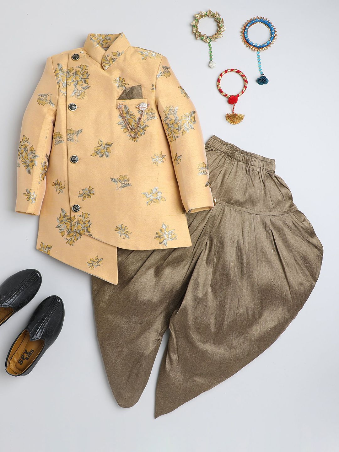 BAESD Boys Printed Mandarin Collar Sherwani Set-picture-17