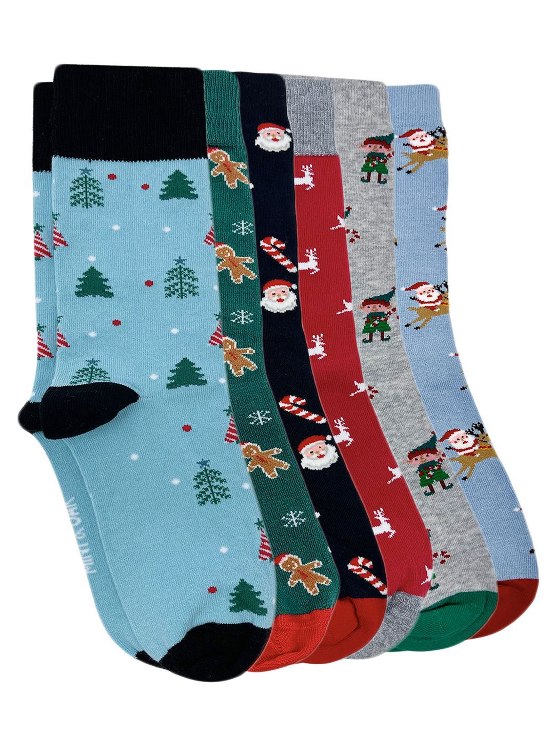 Mint & Oak Men Pack Of 6 Holiday Hug  Patterned Calf-Length Socks-picture-27