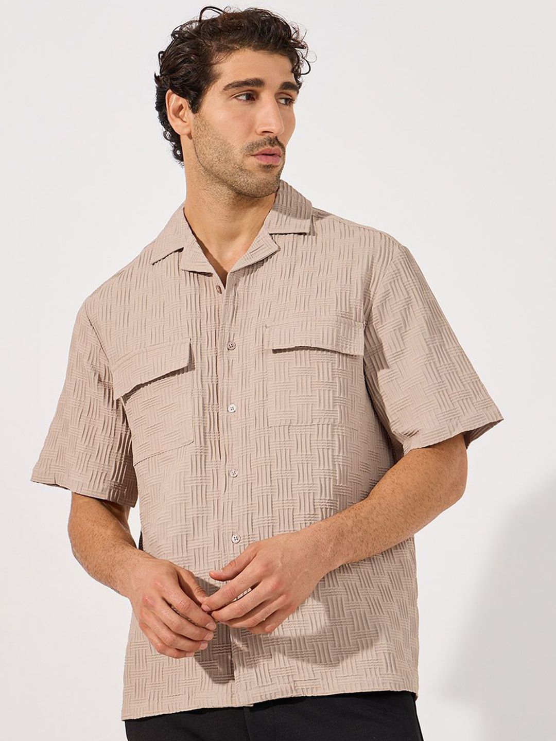 Styli Men Cuban Collar Textured Relaxed Fit Casual Shirt-picture-29