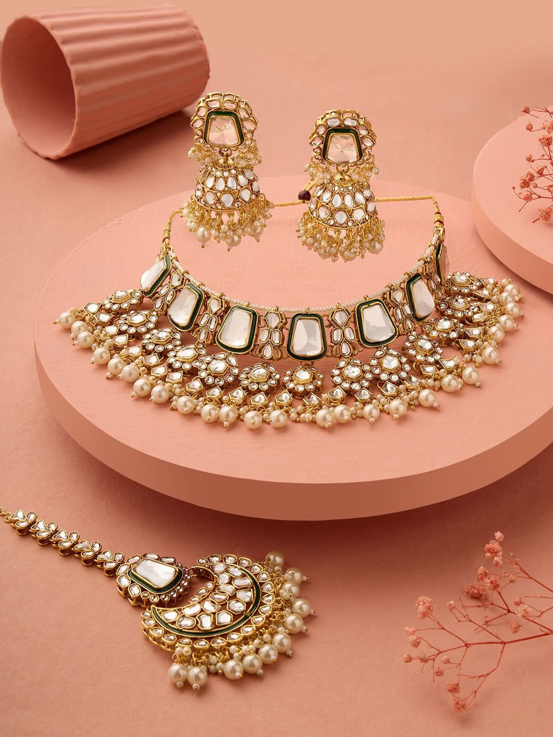 Zaveri Pearls Gold-Plated Meenakari Kundan Stone-Studded & Beaded Jewellery Set-picture-26