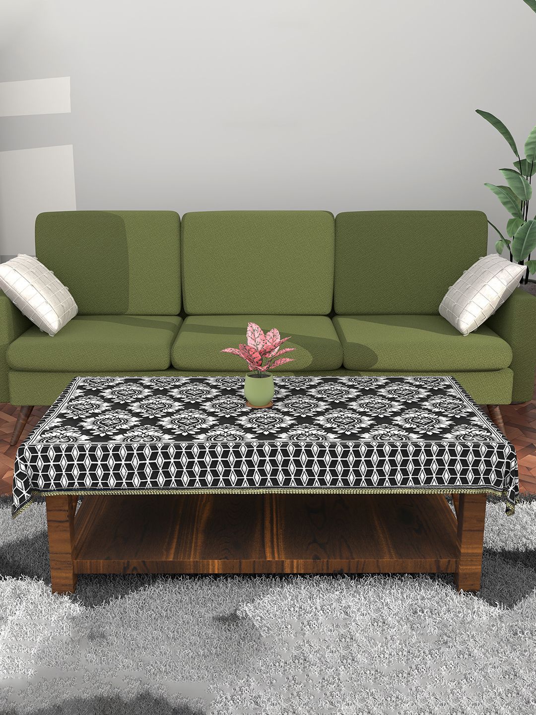 Kuber Industries Black & White Floral Printed 4-Seater Table Cover-picture-24