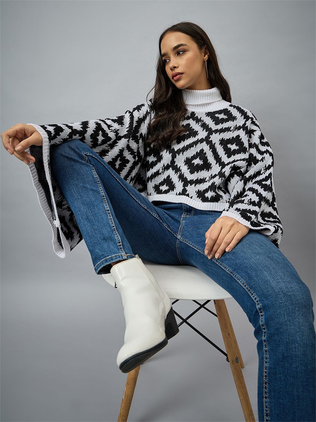 Club York Women Self Design Turtle Neck Casual Poncho Sweaters-picture-16