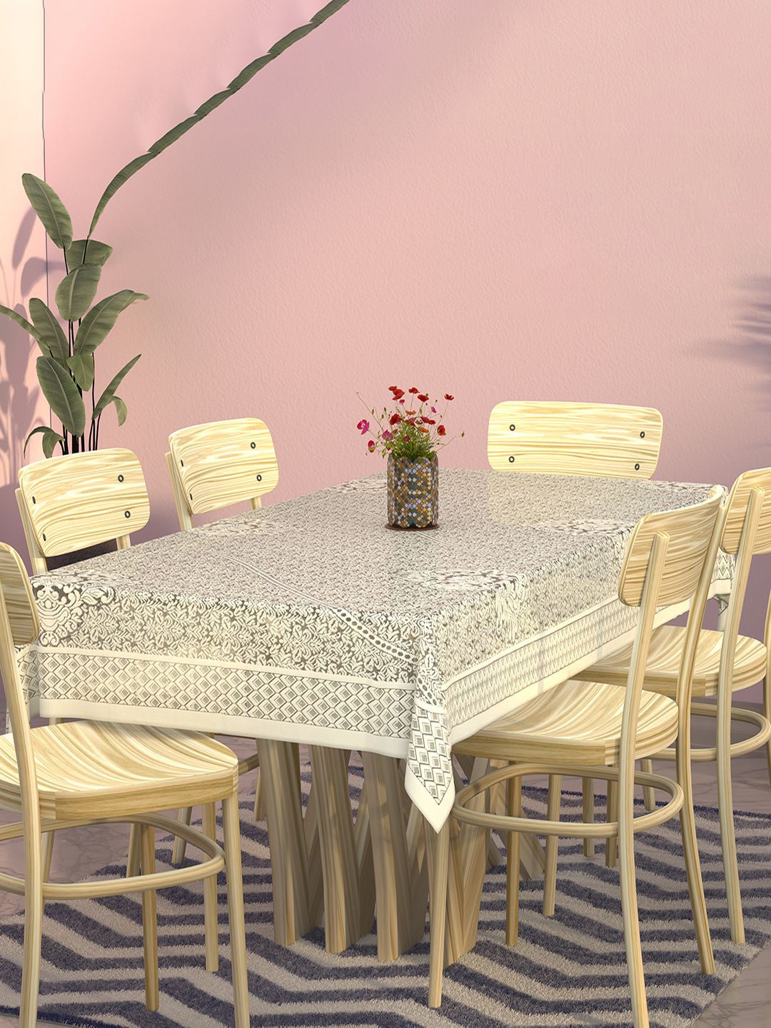 Kuber Industries Cream-Coloured 2 Pieces Ethnic Motifs Printed Cotton 6-Seater Table Cover-picture-16