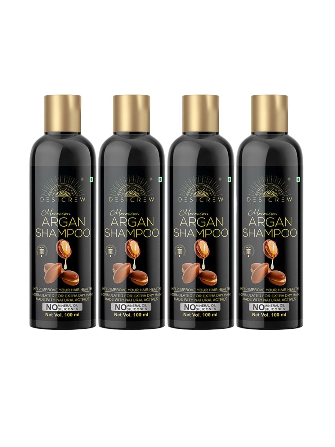 Desi Crew Set Of 4 Moroccan Argan Shampoo For Healty Hair - 100 ml Each-image-47