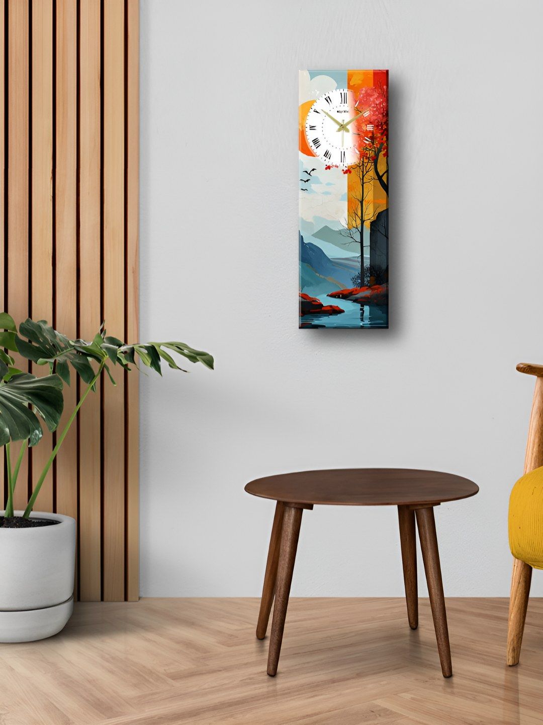 OLIVE TREE Grey & Orange Printed Wooden Contemporary Analogue Wall Clock-picture-12