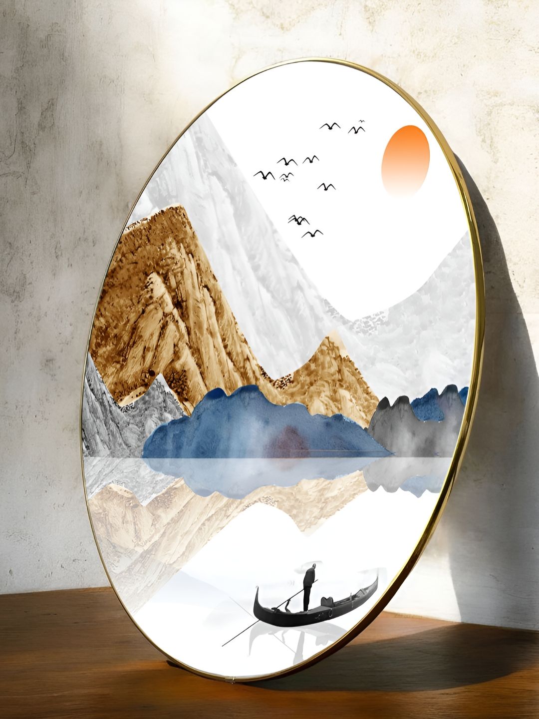 Art Street Gold-Toned & White Paper Mountain Wave Birds and Animals Printed Wall Art-picture-37